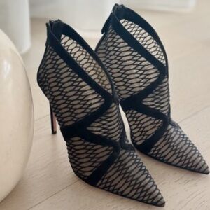 Aquazurra So Vera Snake Tulle and Suede Black Booties